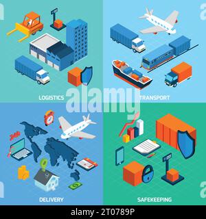 Logistik isometrisches Set mit Transport Safekeeping Lieferung 3d-Symbole isolierte Vektordarstellung Stock Vektor