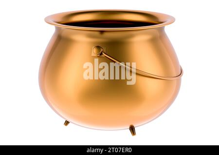 Leerer goldener Topf, Kupfertopf, Bronzekopf oder Messing. 3D-Rendering isoliert auf weißem Hintergrund Stockfoto