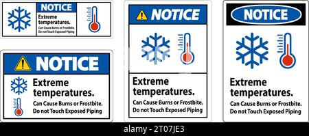 Hinweis: Extreme Temperaturen, kann Verbrennungen oder Erfrierungen verursachen. Exponierte Rohre nicht berühren Stock Vektor