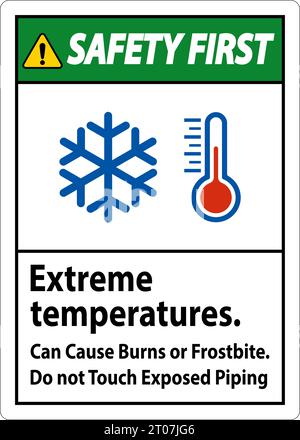 Sicherheitshinweis Extreme Temperaturen, kann Verbrennungen oder Erfrierungen verursachen, freiliegende Rohre nicht berühren Stock Vektor