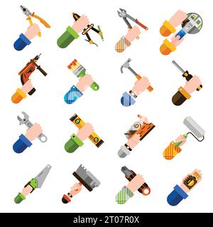 DIY-Konzept mit Händen halten Haus Renovierung Werkzeuge isoliert Vektor-Illustration Stock Vektor