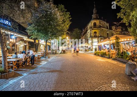 Zakopane, Polen - 16. Juli 2023: Berühmte Krupowki-Straße in Zakopane bei Nacht. Krupowki Street ist das Haupteinkaufsviertel und die Fußgängerzone Stockfoto