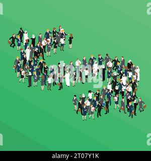 Menge von Geschäftsleuten in Form von Dollar Zeichen isometrischen Konzept auf grünem Hintergrund Vektor-Illustration Stock Vektor