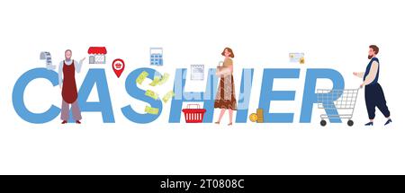 Kassierer Job Kundendienstregistrierung Personal Supermarkt Zahlungstext Stock Vektor