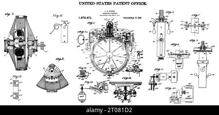 1911 Vintage-Kompass-Patent für Gyroskopien Stock Vektor