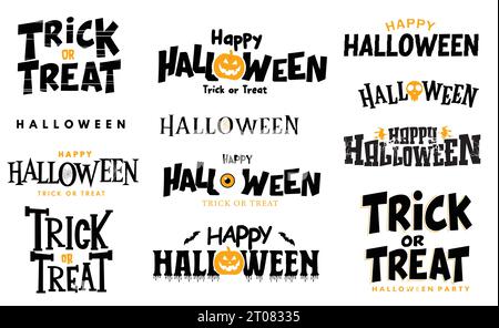 Halloween Text Vektor Set Design. Halloween Trick or Treat Briefe, Schriften, Schriften und Typografie Sammlung in weißem isoliertem Hintergrund. Vektor Stock Vektor