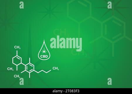 CBD-Hintergrund für Banner, Vektor-Illustration des Logos für Cannabismoleküle isoliert auf grünem Hintergrund Stock Vektor