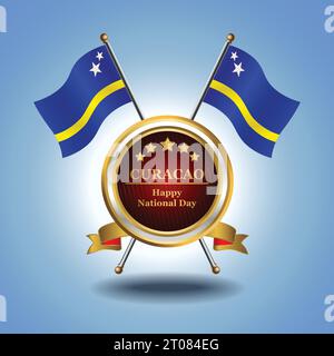 Kleine Nationalflagge von Curacao auf dem Kreis mit garadasi blauem Hintergrund Stock Vektor