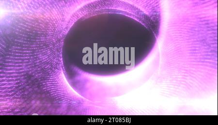 Runde violette Rahmen aus Energie magischen leuchtenden Partikeln und Lichtlinien abstrakten Hintergrund. Stockfoto