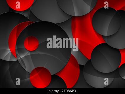 Rot-schwarz glänzende Kreise abstrakter Hightech-Hintergrund. Geometrievektorkonstruktion Stock Vektor