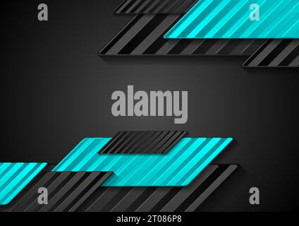 Abstrakter schwarzer und blauer Tech-Hintergrund mit gestreiften geometrischen Formen. Vektor Moderne Design-Illustration Stock Vektor