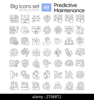 Bearbeitbare schwarze große Symbole, die die vorausschauende Wartung darstellen Stock Vektor