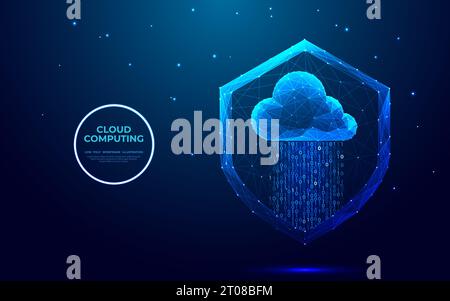 Sicherheitsschild und leuchtend blaue Wolke mit Binärcode Stock Vektor