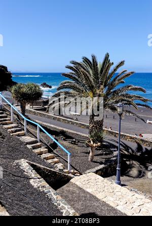 Überblick über Playa de los Muertos (Strand der Toten), einen schwarzen vulkanischen Sandstrand - Ajuy, Pajara, Fuerteventura, Kanarische Inseln, Spanien - 20.09.2023 Stockfoto