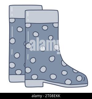 Paar wasserdichte Regenstiefel mit Punktmuster, Kritzelstil Vektor-Illustration Stock Vektor