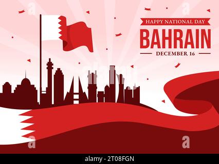 Bahrain Nationalfeiertag oder Unabhängigkeit Vektor Illustration am 16. Dezember mit welliger Flagge im flachen patriotischen Feiertag Cartoon Hintergrund Design Stock Vektor