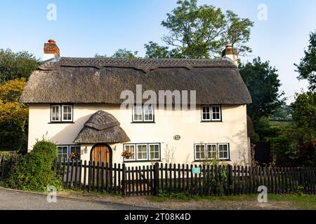 Englisches Reetdachhaus im Dorf Minstead, New Forest, Hampshire, England 2023 Stockfoto