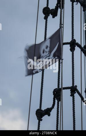 Eine Piratenfahne, die im Wind fliegt Stockfoto