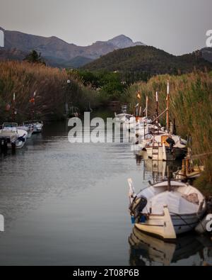 Boote, die in einem Kanal geparkt sind Stockfoto