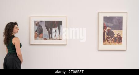 Gagosian, London, Großbritannien. Oktober 2023. Zeitgleich mit Frieze London präsentiert Gagosian einen umfassenden Überblick über Richard Prince’ frühe Fotografie aus dem ersten Gründungsdekaden seiner Karriere von 1978 bis 1988. Die Ausstellung vereint über 100 von Prince’s Fotografien aus Printwerbung, darunter Mode, Uhren, Zigaretten und Schmuck, und untersucht Prinz’ frühes Interesse am Akt der Re-Fotografie und der Untersuchung von Medien, Fälschungen und wahrheitsgetreuer Reportage. Quelle: Malcolm Park/Alamy Live News Stockfoto