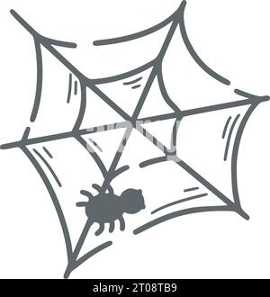 Spinnennetz isolierte Doodle-Illustration. Einfache Linienskizze, Spinnweben-Clip-Art. Hand gezeichnetes Halloween-Designelement, Vektor Stock Vektor