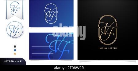 VF Monogramm Letter elegant Line Art Initial Logo Design Vorlage für Visitenkarten Vorlagen, Branding Firmenidentität, Werbematerialien Gold Stock Vektor