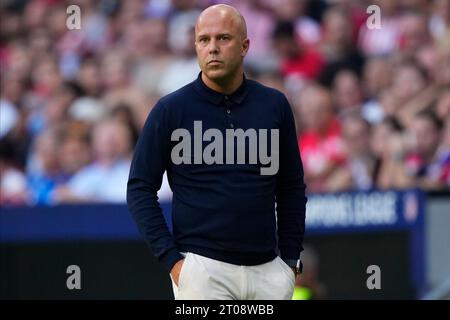 Arne Slot, Cheftrainer von Feyenoord Rotterdam, spielte am 4. Oktober 2023 in Madrid, Spanien, während des Spiels der UEFA Champions League, Gruppe E, zwischen Atletico de Madrid und Feyenoord, im Civitas Mertropolitano Stadium. (Foto: Cesar Cebolla / PRESSINPHOTO) Stockfoto