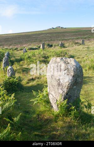 Tregeseal Steinkreis hoch auf den Mooren von Penwith, Cornwall, Großbritannien - John Gollop Stockfoto