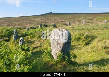 Tregeseal Steinkreis hoch auf den Mooren von Penwith, Cornwall, Großbritannien - John Gollop Stockfoto