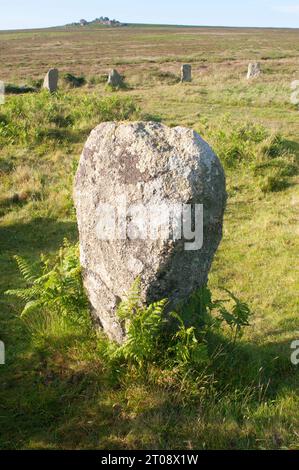 Tregeseal Steinkreis hoch auf den Mooren von Penwith, Cornwall, Großbritannien - John Gollop Stockfoto