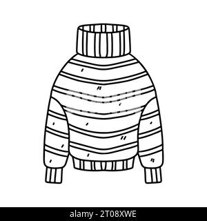 Gestreifter Pullover. Handgezeichneter Doodle-Stil. Vektorillustration isoliert auf weiß. Ausmalseite. Stock Vektor