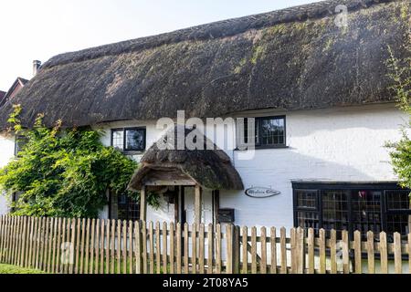 Englisches Reetdachhaus Strohdach in Minstead Village, Lyndhurst, Hampshire, England. Stockfoto
