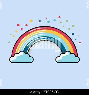 Farbenfroher Regenbogen mit Wolken im flachen Stil Stock Vektor