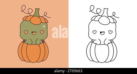 Niedliches Halloween Turtle Clipart für Malseite und Illustration. Stock Vektor