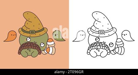 Clipart Halloween Schildkröte mehrfarbig und schwarz und weiß Stock Vektor