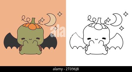 Niedliche Halloween Schildkröte Clipart Illustration und Schwarz-weiß. Stock Vektor