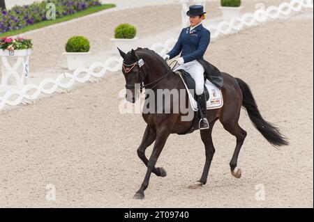 Claudia FASSAERTBEL Aktion auf DONNERFEE Lambertz Nationenpreis CHIO Aachen 2013 in Aachen, Deutschland am 27.06.2013 Stockfoto