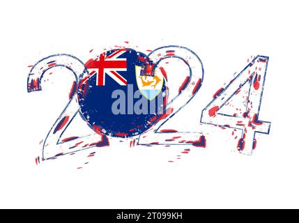 2024 Jahre im Grunge-Stil mit der Flagge von Anguilla. Vektorillustration für Feiertagsgrunge. Stock Vektor