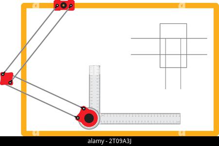 Verwendung von Mini Drafter in Konstruktionszeichnungen. Vektorabbildung Stock Vektor