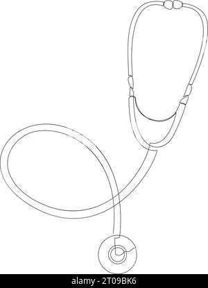 Durchgehende Einzeilenzeichnung eines medizinischen Stethoskops. Medizinisches Gesundheitskonzept im Doodle-Stil. Minimalistisches Design durch einzeilige Vektor-Illustration Stock Vektor