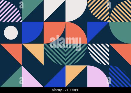 Minimalistischer geometrischer abstrakter Hintergrund mit einfachen Formen und Figuren. Farbenfrohes Mosaikmuster im skandinavischen Stil. Zeitgenössischer Vektor Stock Vektor