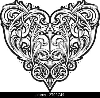 Klassisches Herz wirbelt elegante Ornament einfarbige Vektor-Illustrationen für Ihre Arbeit Logo, Merchandise T-Shirt, Aufkleber und Label Designs, Poster, gre Stock Vektor