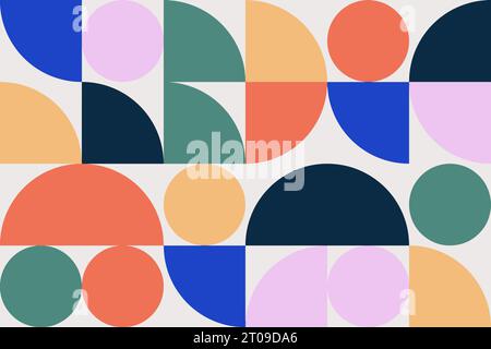 Abstrakte geometrische künstlerische Hintergründe. Trendiges Poster mit farbenfrohen, einfachen Formen und Figuren. Minimalistisches Design mit flacher Geometrie Stock Vektor