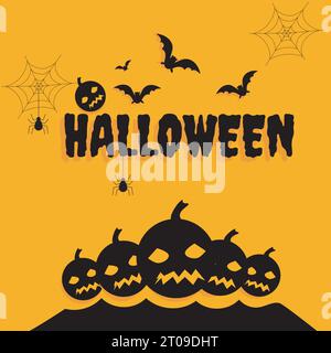 halloween Kürbisse, Spinnen und Fledermäuse Social Media Vorlage Stock Vektor