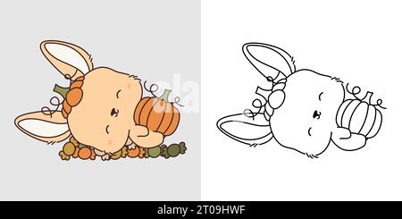 Clipart Halloween Bunny mehrfarbig und schwarz und weiß. Niedliche Clip Art Halloween Kaninchen Stock Vektor