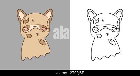 Niedliche Halloween Französisch Bulldog Hund Illustration und für Malseite. Cartoon Clip Art Halloween Hund Stock Vektor