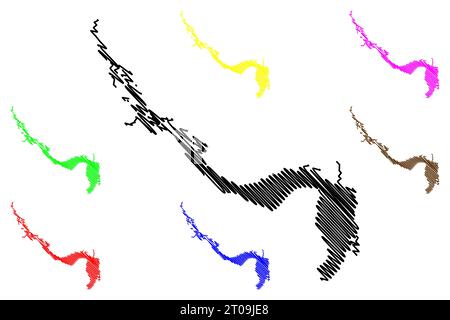 Kaniv Reservoir (Ukraine, Dnjepr River) Karte Vektor-Illustration, scribble Skizze Kanivs'ke vodoskhovyshche Karte Stock Vektor