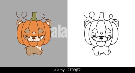 Niedliche Halloween Französisch Bulldog Hund Illustration und für Malseite. Cartoon Clip Art Halloween Hund Stock Vektor