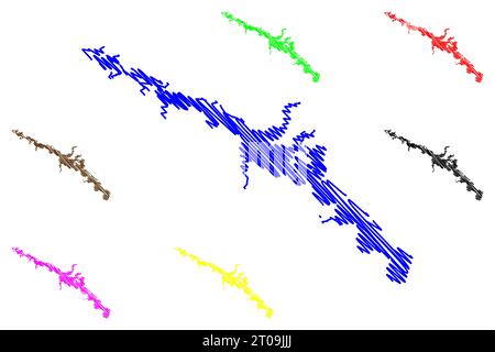 Kamianske Reservoir (Ukraine, Dnjepr River) Karte Vektordarstellung, scribble Skizze Kamians'ke vodoskhovyshche Karte Stock Vektor