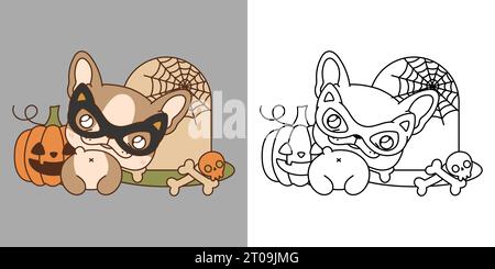 Cartoon Halloween Französisch Bulldog Hund Clipart für Malseite und Illustration. Stock Vektor